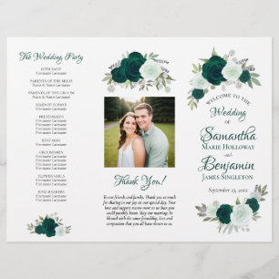Flyer Programa de Casamento DIY Dobre Rosas Boho Esmeral