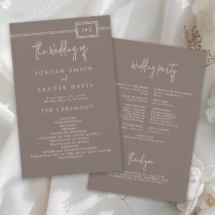 Flyer Programa de Casamento do Monograma de Taupe Modern