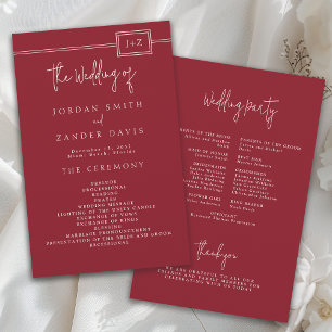 Flyer Programa de Casamento do Monograma Vermelho Modern