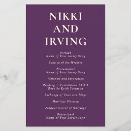 Flyer Programa de Casamento do Orçamento Roxo de Fontes