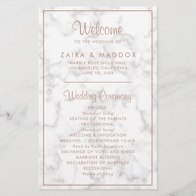 Flyer Programa de Casamento Econômico com Mármore Dourad (Frente)