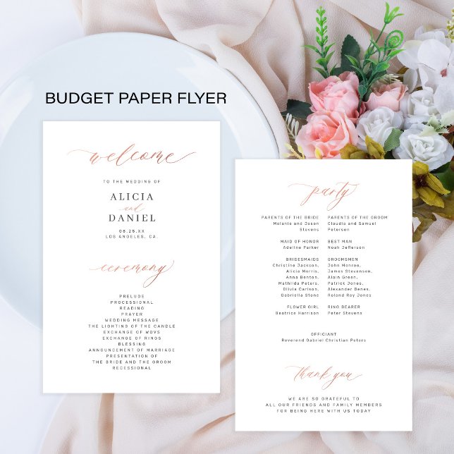 Flyer Programa de casamento econômico rosa dourado elega (Criador carregado)