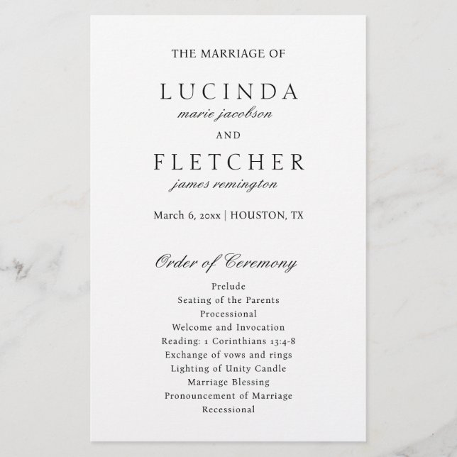 Flyer Programa de Casamento Elegante Clássico Formal den (Frente)