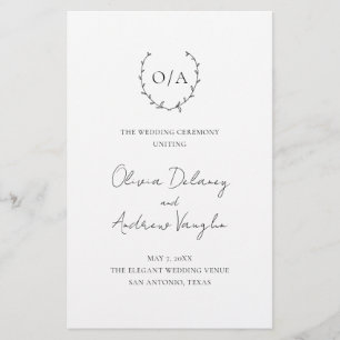 Flyer Programa de Casamento Elegante com Coroa de Monogr