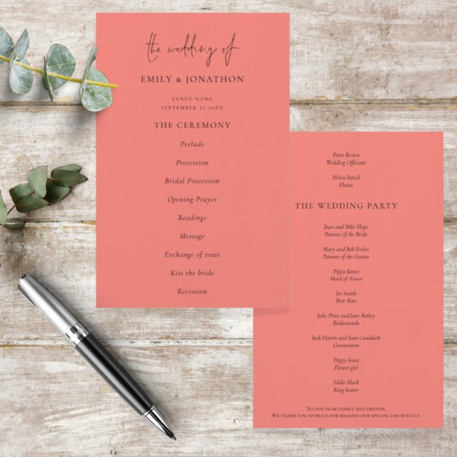 Flyer Programa de Casamento Elegante de Rosa de Coral de (Criador carregado)