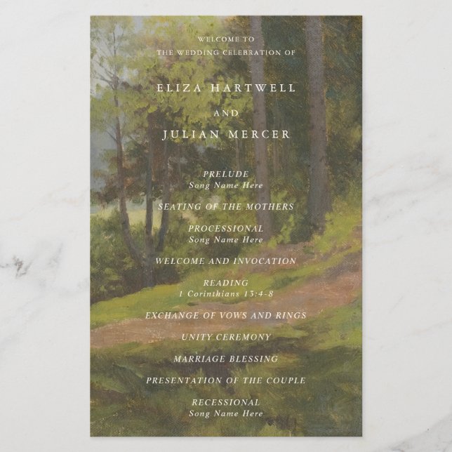 Flyer Programa de Casamento Elegante Floresta Rústica (Frente)
