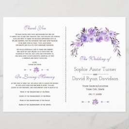 Flyer Programa de Casamento Floral Azul Púrpura-claro