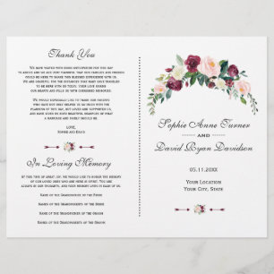 Flyer Programa De Casamento Floral Rosa De Cor D'Água