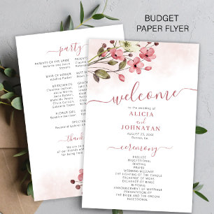 Flyer Programa de casamento floral rosa elegante econômi