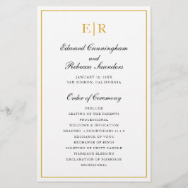 Flyer Programa de Casamento Formal com Monograma Dourado