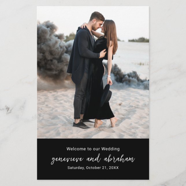 Flyer Programa de Casamento Limpo Preto Foto Moderno Orç (Frente)