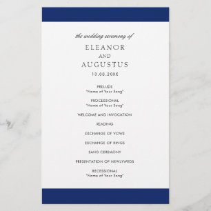 Flyer Programa de Casamento Minimalista Azul Marinho Ele