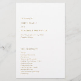 Flyer Programa de Casamento Minimalista em Ouro Moderno