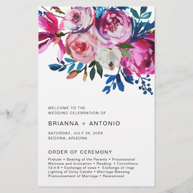 Flyer Programa de Casamento Moderno e Elegante com Flore (Frente)
