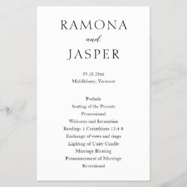 Flyer Programa de Casamento Moderno Simples Negro e Bran