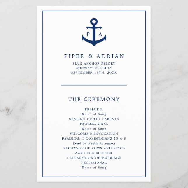 Flyer Programa de Casamento Naval com Orçamento Monogram (Frente)