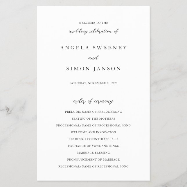 Flyer Programa de Casamento Neutro Moderno Elegante (Frente)