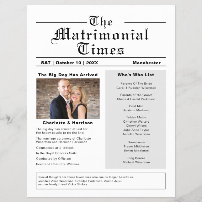 Flyer Programa de Casamento Novidade Jornal Estilo Folhe (Frente)