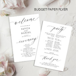 Flyer Programa de casamento romântico preto e branco com