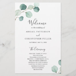 Flyer Programa de Casamento Simples com Eucalipto Elegan