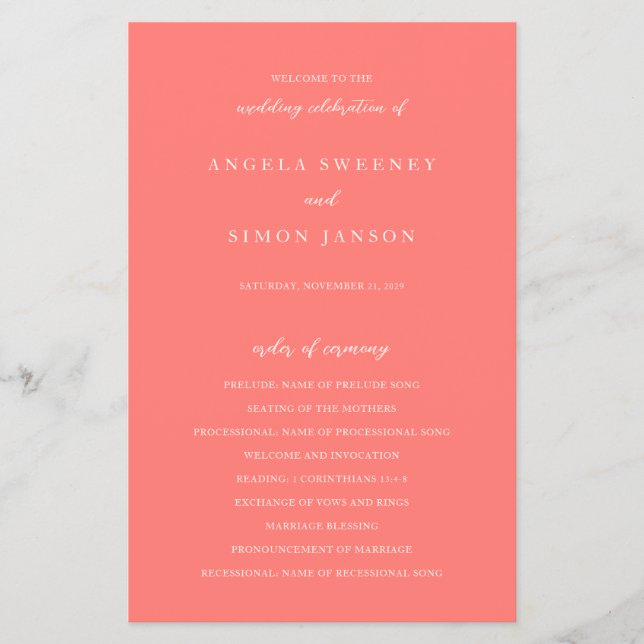 Flyer Programa de Casamento Simples Coral Vibrante Moder (Frente)