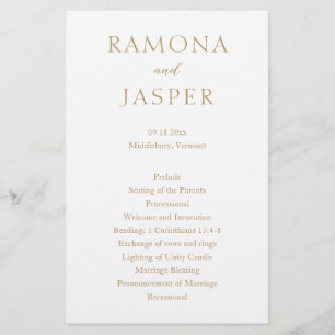 Flyer Programa de Casamento Simples Dourado Moderno e De