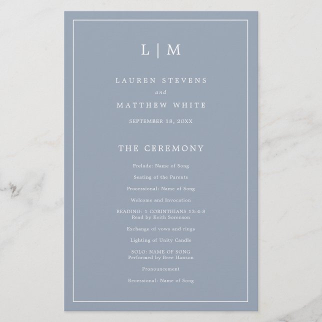 Flyer Programa de Casamento Simples Elegante Monograma A (Frente)