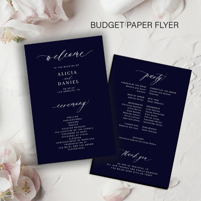Flyer Programa de casamento simples orçamento azul-marin (Criador carregado)