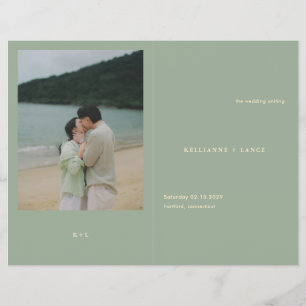 Flyer Programa de Casamento Simples Verde Sage Moderno