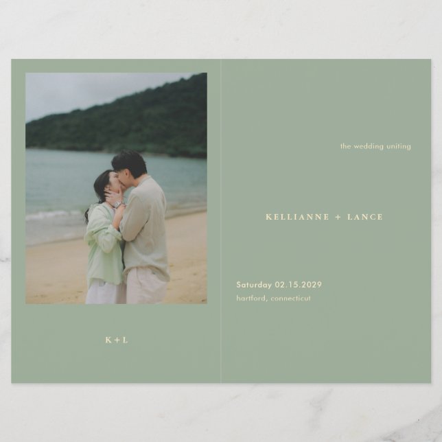 Flyer Programa de Casamento Simples Verde Sage Moderno (Frente)