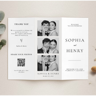 Flyer Programa de Casamento Tri Dobra Preto e Branco Cód