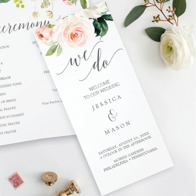 Flyer Programa de Casamento Tri-Dobrável Blushing Blooms (Criador carregado)