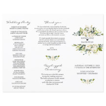 Programa de Casamento Tri+Fold Flores Brancas Aqua