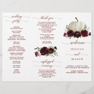 Flyer Programa de Casamento Tri-Fold Outono Abóbora Borg