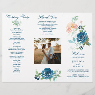 Flyer Programa de Casamento Trifold Blooms à Meia-Noite