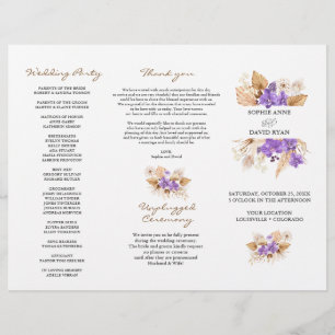 Flyer Programa de Casamento Trifold da Orquídea Roxo Pam