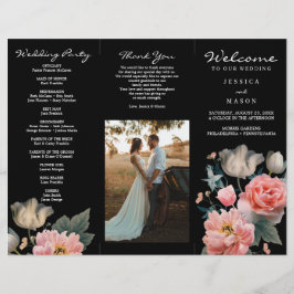 Flyer Programa de Casamento Trifold Floral Romântico Edi