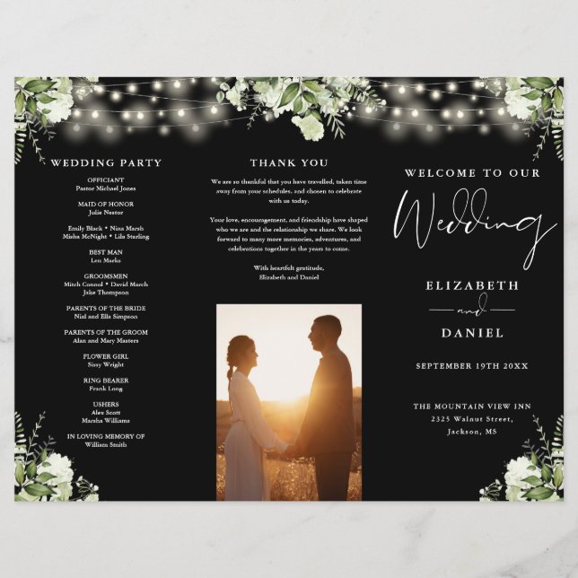 Flyer Programa de Casamento Trifold Luzes de Corda de Fo (Frente)