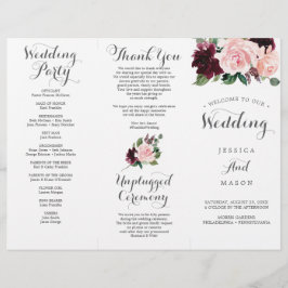 Flyer Programa de Casamento Triplo Blush Burgundy