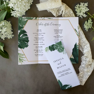 Flyer Programa de Casamento Triplo de Monstera Tropical