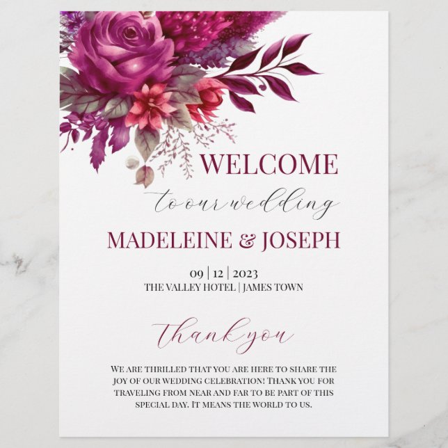 Flyer Programa de Cerimônia de Casamento Viva Magenta (Frente)