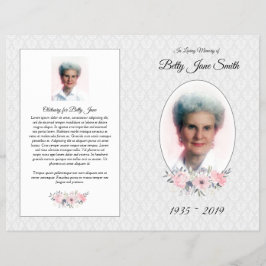 Flyer Programa de Missa de Funeral | Floral Rosa e Cinza