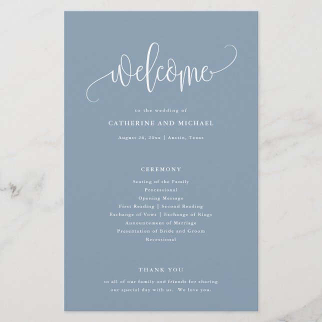 Flyer Programa de papel azul empoeirado para caligrafia  (Frente)