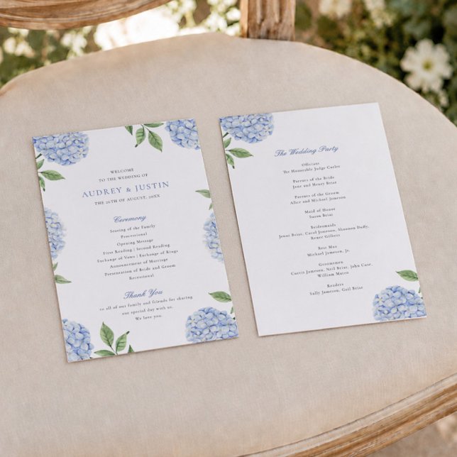 Flyer Programa de Papel de Casamento Simples com Hortêns (Criador carregado)