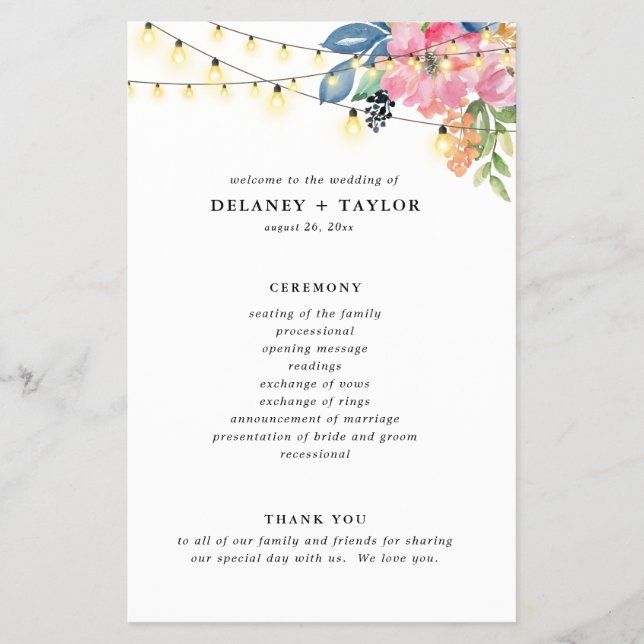 Flyer Programa de Papel para Flores e Luzes do Jardim (Frente)