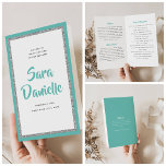 Flyer Programa Dobrado de Prata e Teal Bat Mitzvah<br><div class="desc">Você vai adorar o papel usado para este programa - ele é muito mais pesado que o papel de cópia e é perfeito para seus programas descartáveis. Use a modelo para preencher suas informações. A Ferramenta Design pode ser usada para alterar a fonte (tamanho, estilo, cor) e adicionar mais linhas...</div>