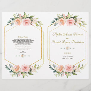 Flyer Programa Dourado de Casamento de Quadros de Flores