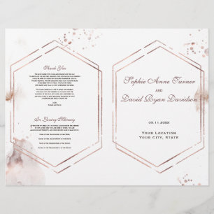 Flyer Programa Elegante Dourado de Casamento de Vidraça