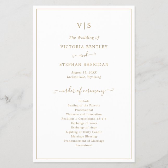 Flyer Programa Elegante Dourado de Casamento do Orçament (Frente)