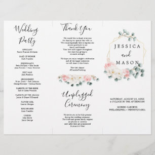 Flyer Programa Floral Greenery Trifold Wedding